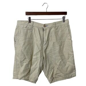 Tommy Bahama Relax Linen Cotton Shorts 36 Beige Palm Print Golf Walking Casual